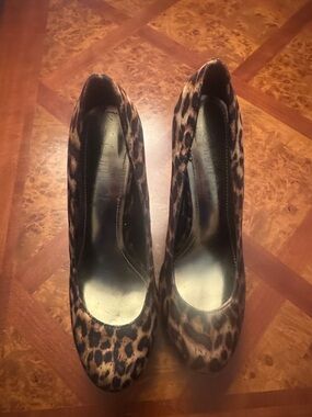 Leopard Print Pointed Toe Pumps in Brown